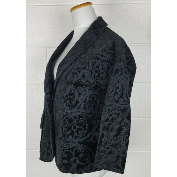 NWOT Nanette Lepore Take A Chance Embroidered Black Velvet Jacket Blazer M - Picture 6 of 12